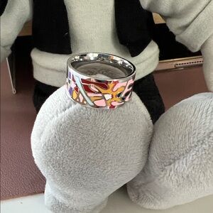 Colorful Enamel Ring White Gold Filled  NWOT
